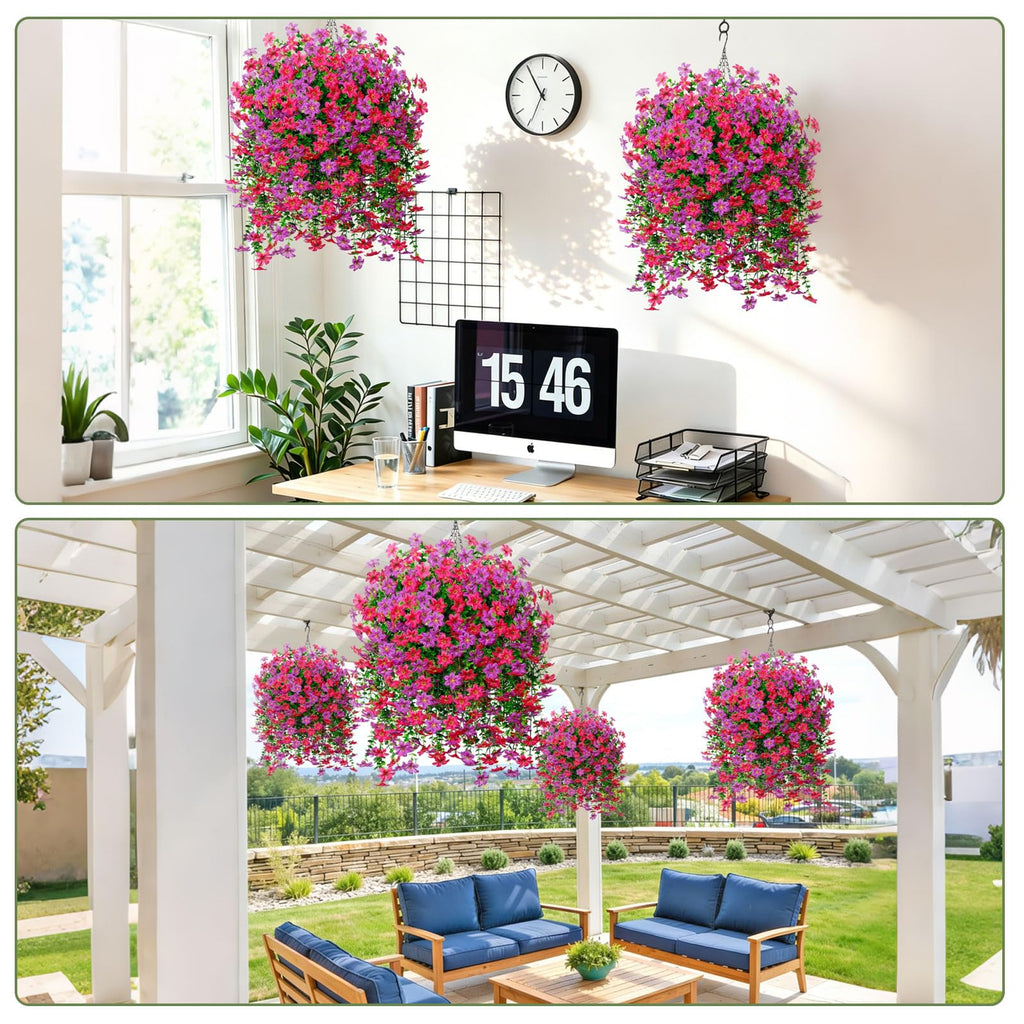 2 Set Artificial Hanging Flowers Plants Basket for Outdoors with Fake Daisy