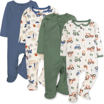 Essentials Baby 4 Piece Outfit Set - Footie Sleepwear Pajama Bodysuits - Spring & Summer Baby Clothes Gift Set
