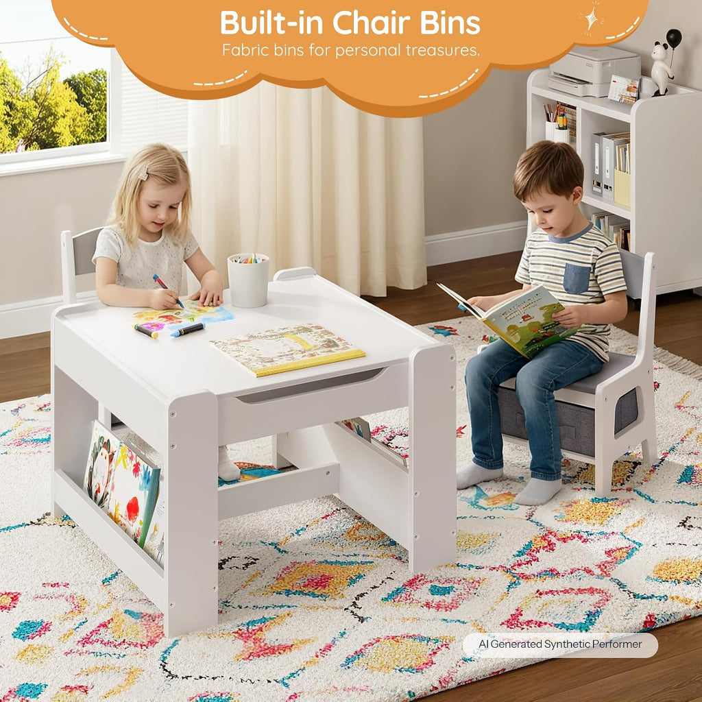 Kids Table and Chair Set, 4 in 1 Children Activity Table with Double-Sided Tabletop, Toddler Table and Chair Set