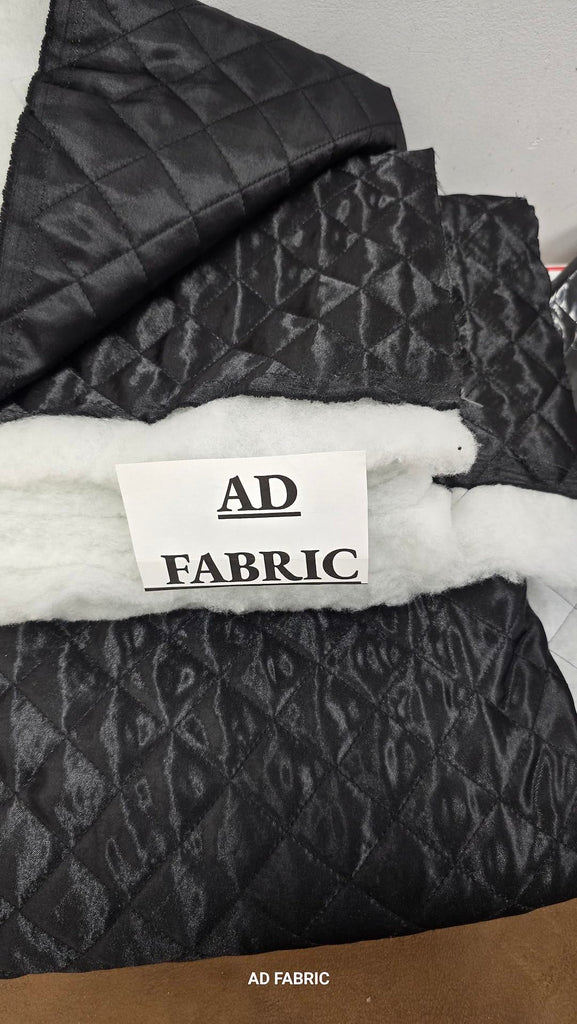 Polyester Quilted Padded Lining Fabric Black, 60" Wide, Sold by Yard, in Yards Continuous.