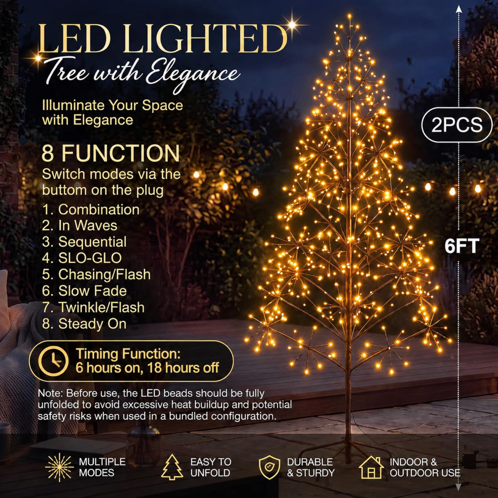 2 Pcs 6ft Christmas Lighted Birch Tree Brown Alpine Twig Trees