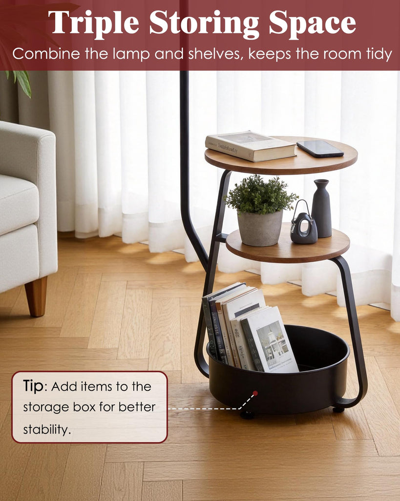 Smart Floor Lamp with Side Table, Dimmable