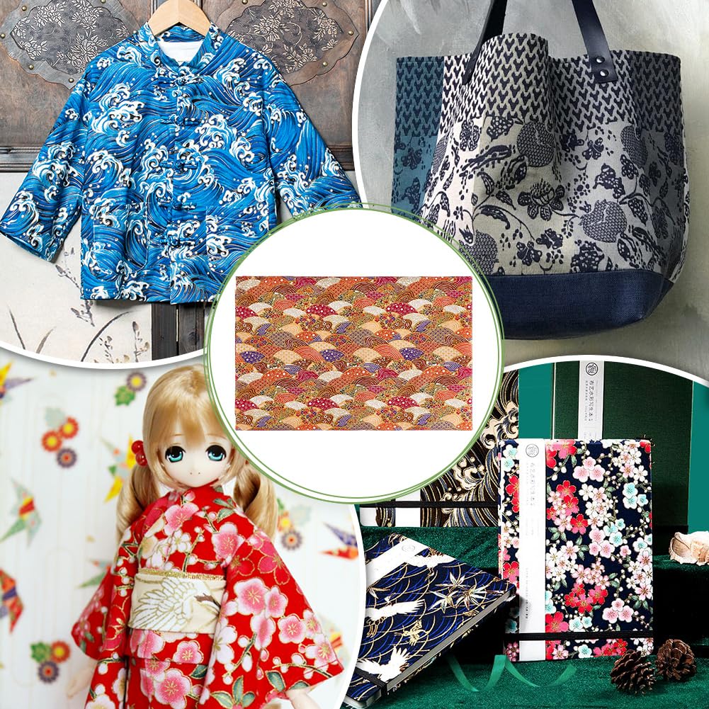 1.1 Yards Fan-Shaped Japanese Style Cotton Fabric 59.1 inch Chocolate Fish Scales Fabric Floral Patchwork Wrapping