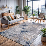 Indoor Outdoor Rug, Blue 5x7 Leaf Tropical Botanical Area Rugs