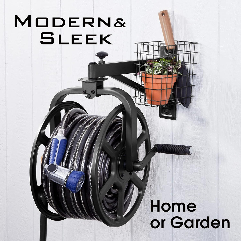 Garden 712-B Single Arm Navigator Multi-Directional Garden Hose Reel, Holds 125-Feet of, 5/8-Inch, Black