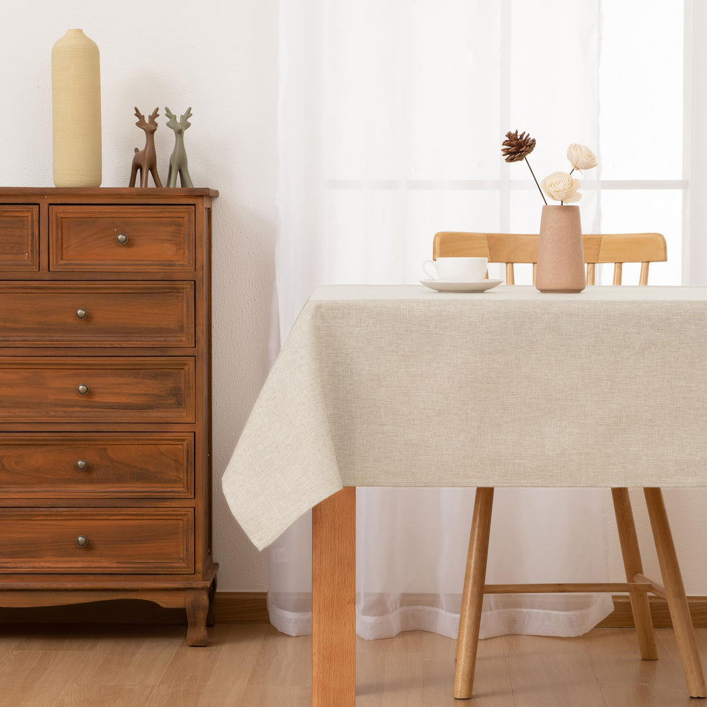 Beige Faux Linen Rectangle Tablecloth 60 x 120 Inch
