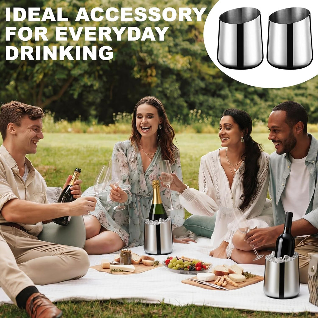 Wine Chiller Bucket Stainless Steel Champagne Bucket 750ml Wine Bottle Cooler Champagne Chiller Double - Set of 2
