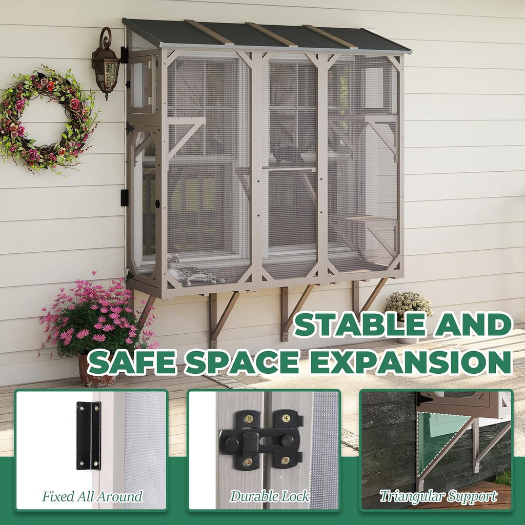 Large Window Catio Cat Window Box, Expandable Cat Catio for Indoor Cats, Outdoor Enclosure with 4 Platforms, 3 Doors