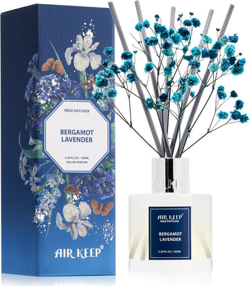 Reed Diffuser Set,3.38 fl oz (100 ml) - Bergamot Lavender Oil Diffusers with 8 Reed Sticks, Home Fragrance Reed