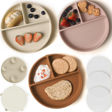 Suction Plates for Baby | 100% Silicone BPA-Free Baby Plates with Lids and Food Cover | Divided Design | Microwave