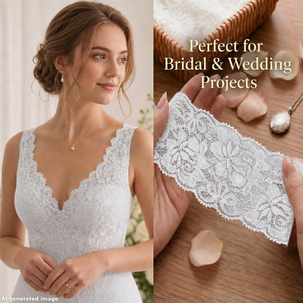 White Lace Trim Ribbon: 10 Yards 2.36 Inch Wide Lace Ribbon for Sewing - Floral Lace Trim for Crafts - Bridal Wedding
