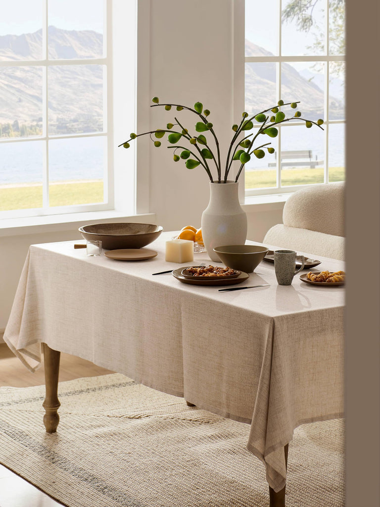 Farmhouse Linen Square Tablecloth, Natural 52x52 Inch