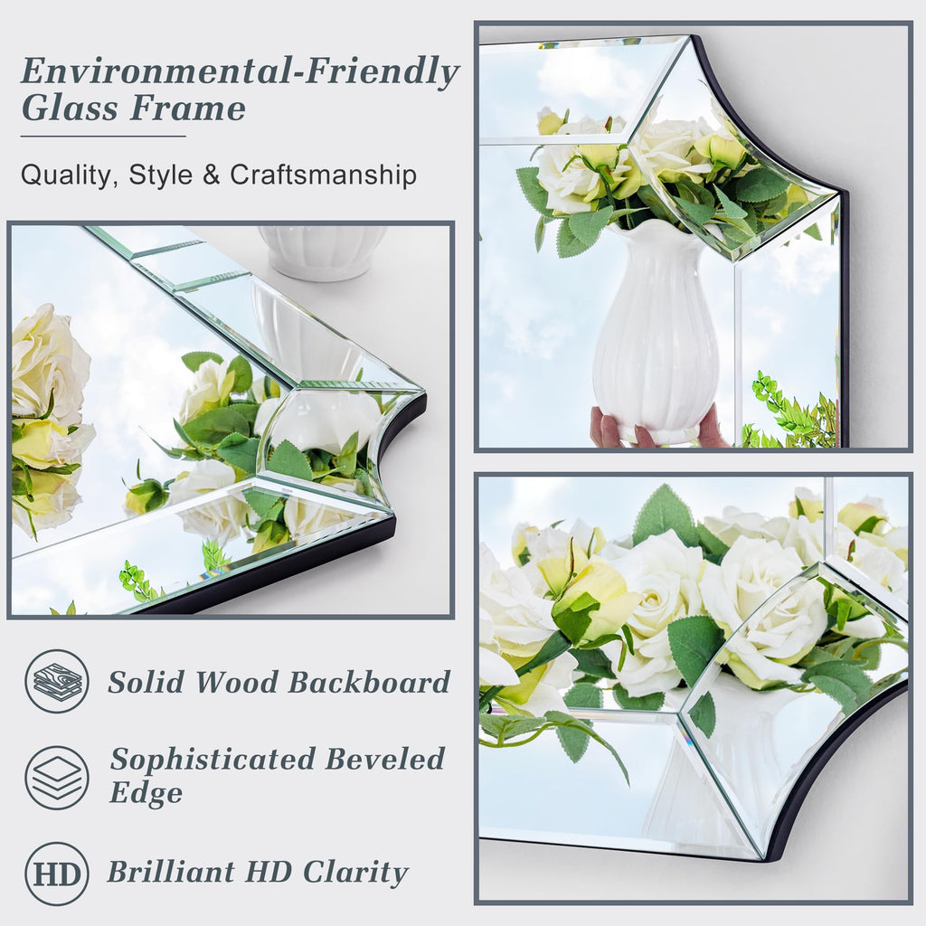 32"x47" Large Wall Mirror for Decor, Modern Rectangular Decorative Mirror with Beveled Glass Frame, Fireplace, Salon