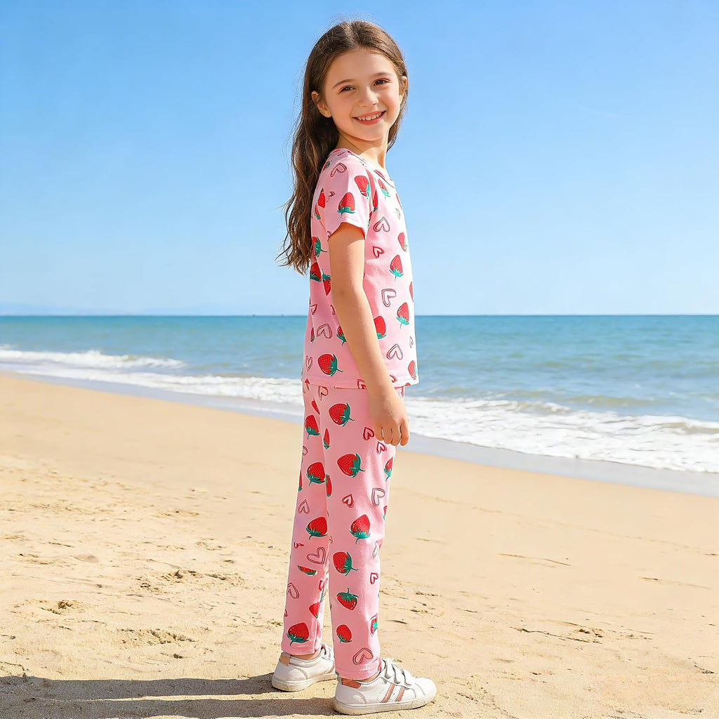 Kids Toddler Girls Print Outfits Short sleeved Flower Printed Top+Flower Print Pants Set