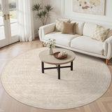 8ft Round Rug Living Room: Washable Large Vintage Neutral Area Rug Non-Slip Soft Stain Resistant Ind