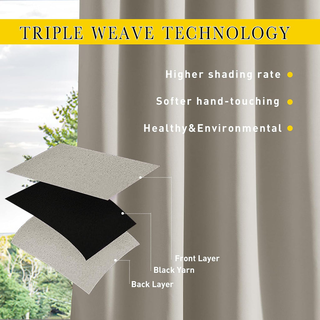 Windproof Outdoor Curtains Waterproof W84xL108 Natural | Premium Thick Privacy Weatherproof UV Block Drapes Grommet