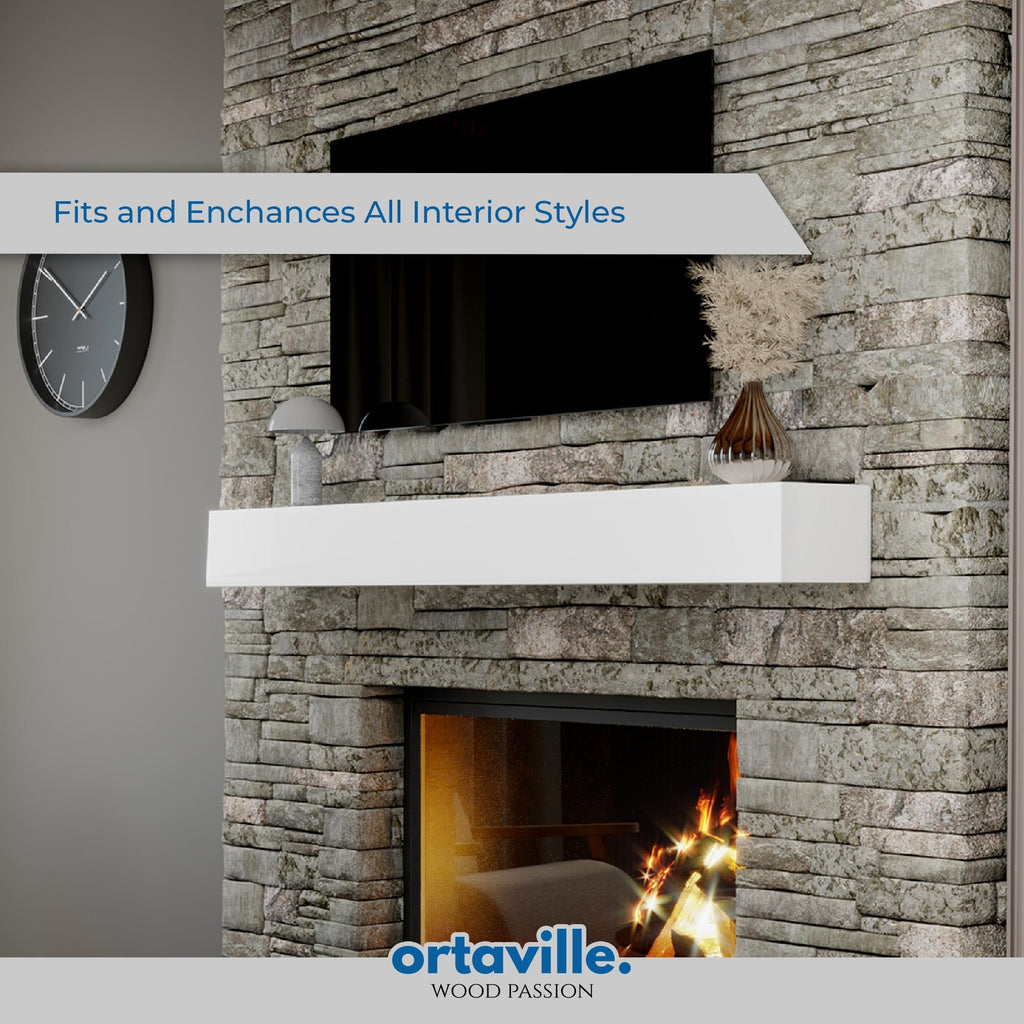 66" Floating Mantel Shelf - Modern White Fireplace Mantel with Matte Lacquer Finish Elegance (66", White)