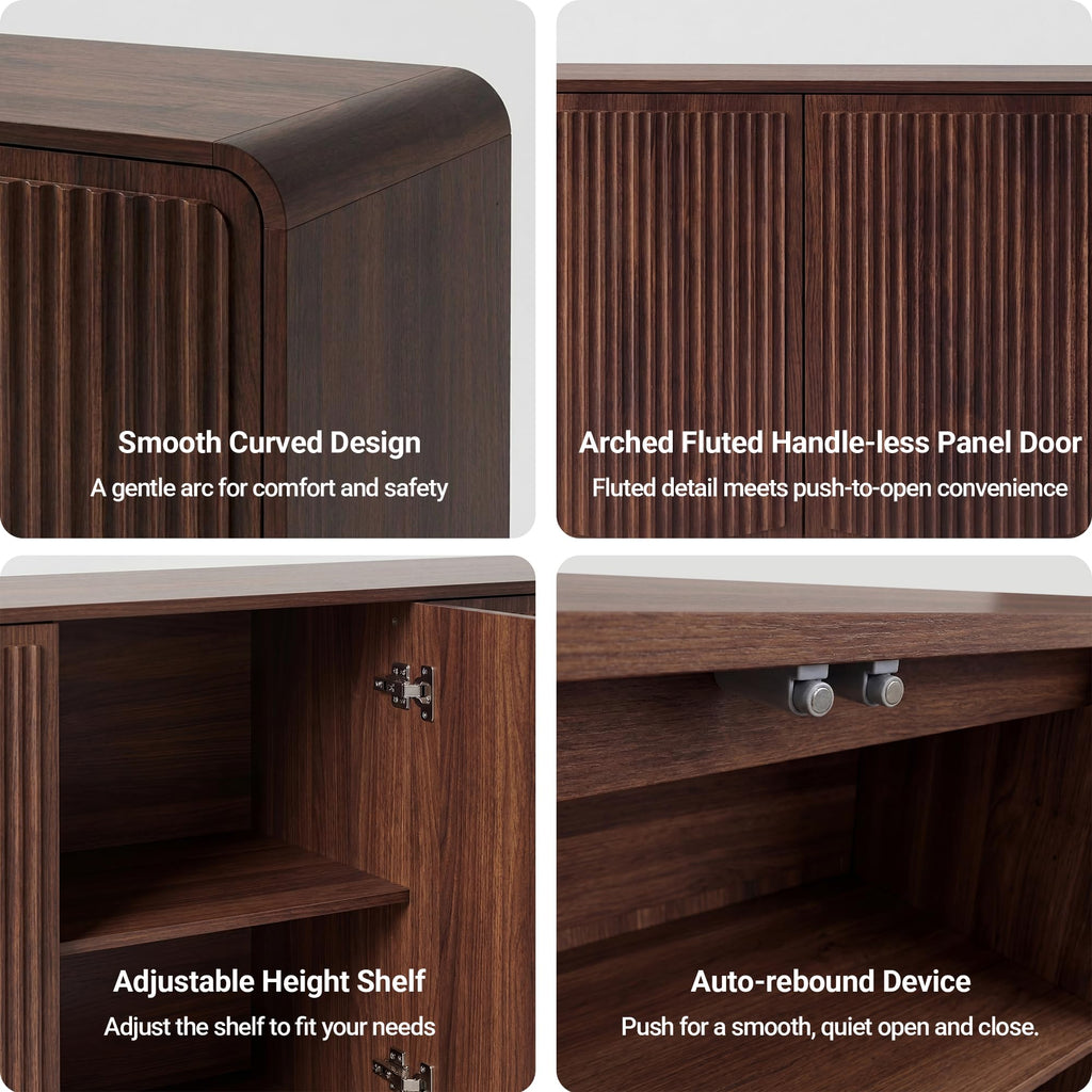 Fluted Sideboard Buffet Cabinet with Storage, 58" Modern Sideboard Cabinet with Curved Design & Adjustable