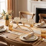 3-Arm Arched Crystal Candelabra, Gold Candle Holder Table Centerpiece, Dining, Party, Thanksgiving & Christmas