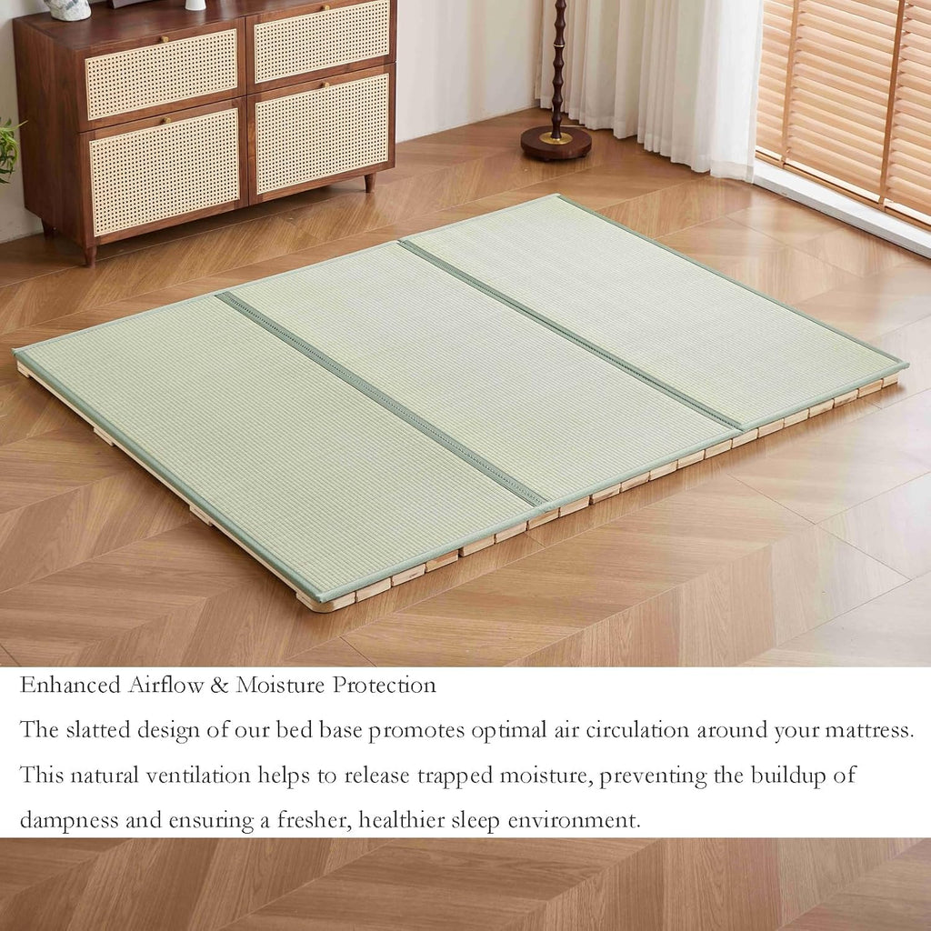 Solid Wood Breathable Floor Wooden Bed Frame, Queen, 80"x60"x1.18"