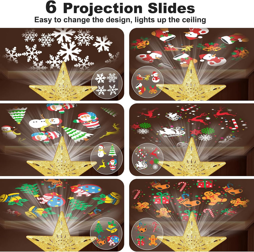 Star Tree Toppers with LED Rotating Lights, Golden