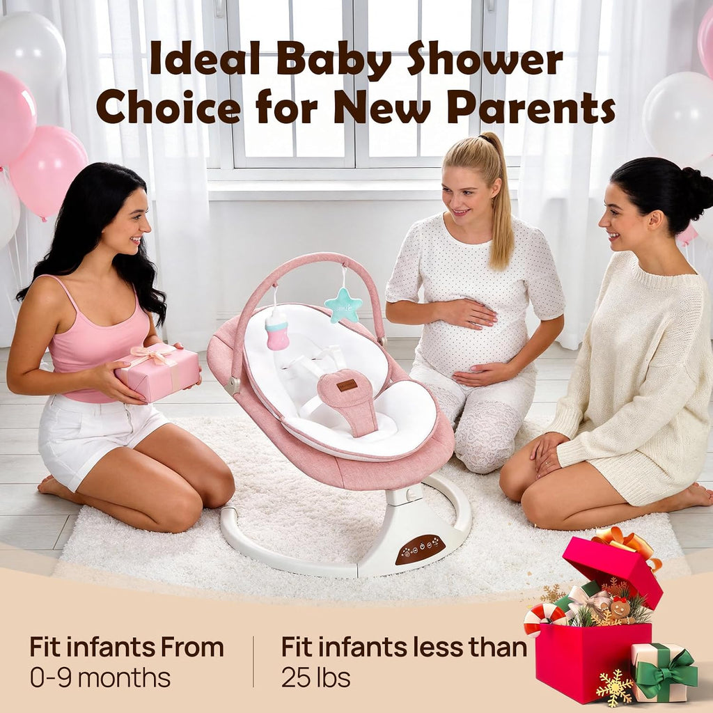 Pink Infant Swing with Safety Lock Speed Bluetooth Music & Timer