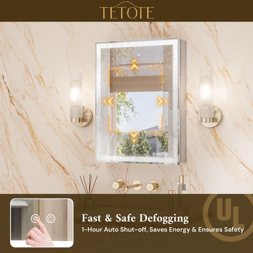 30 x 26 LED Lighted Medicine Cabinet with Mirror with Adjustable Shelves, Silver Aluminum Cabinet, Anti-Fog Stepless