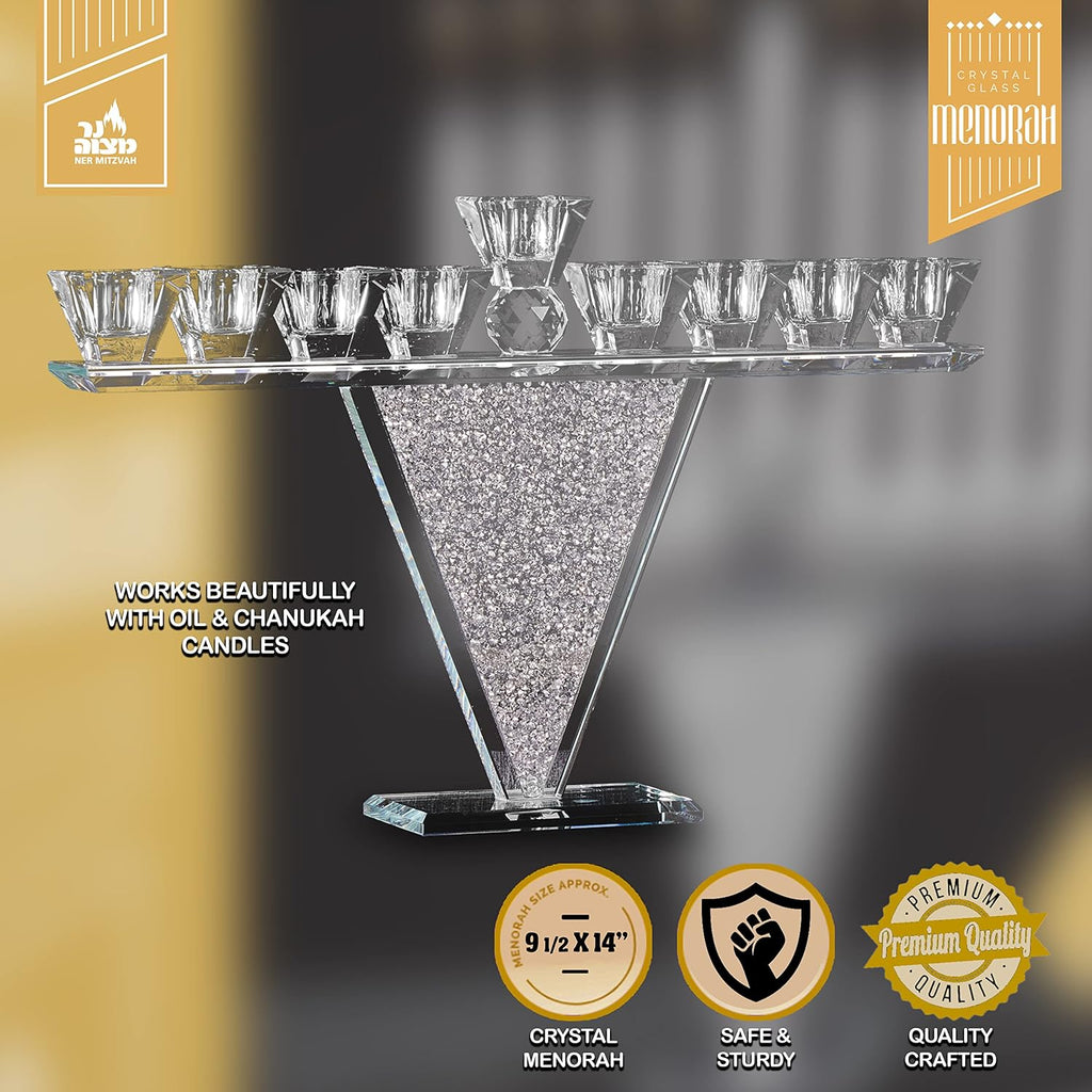 Crystal Glass Hanukkah , Modern Style Oil and Candle for Chanukah, Fits Standard Chanukah Oil Cups and Large Candles