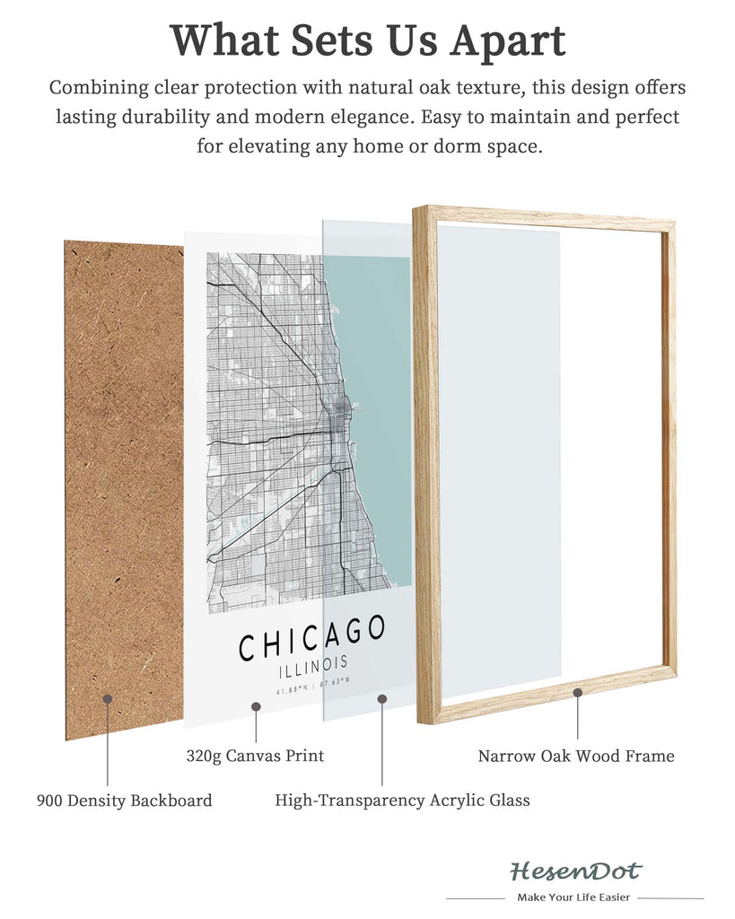 Chicago Map Framed Wall, Minimalist Canvas Print, 12x16
