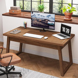 Home Office Executive Desk: 55 Inches Wooden Computer Desk with Drawer, Mid-Century Modern Study Writing Table