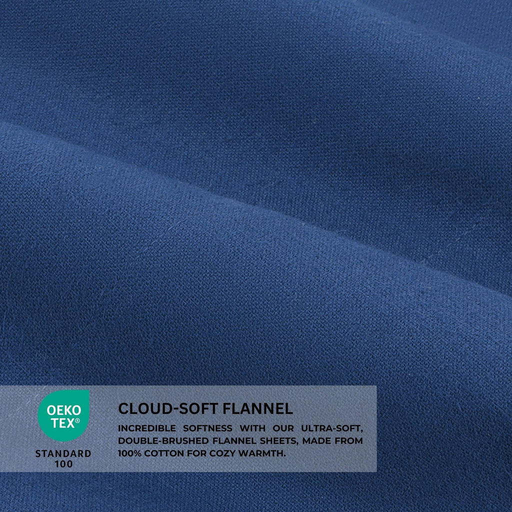 100% Cotton 4PCs Flannel Sheet Set | Double-Brushed for Extra Softness, Warm & Breathable, Extra Deep Pockets fits Up