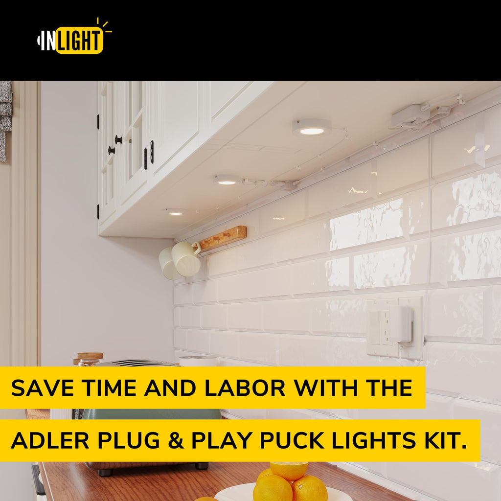 LED Puck Light Kit, 3-Pack, Plug-in, 3000K, White