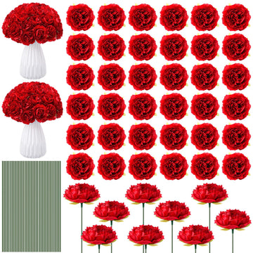 200 Pcs Silk Roses Artificial Long Stem Flower Heads, Red
