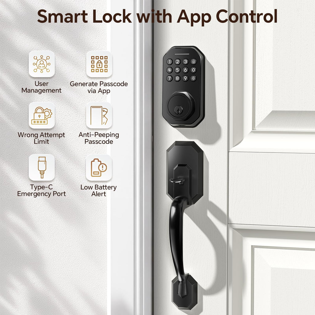Front Door Lock Set, Keyless Entry Door Lock, Matte Black