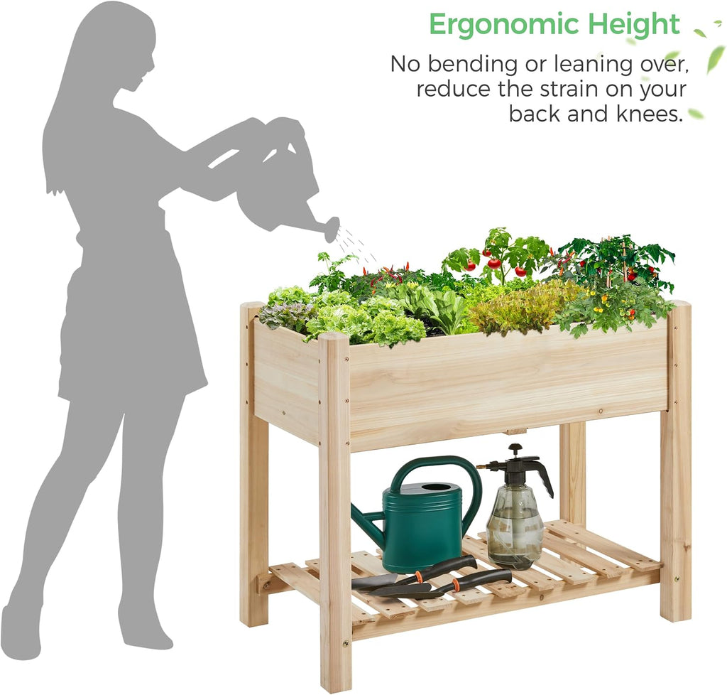34" Raised Garden Bed with Legs, Wooden Planter Box, 1Pcs | Elevated wooden planter with sturdy fir wood frame &