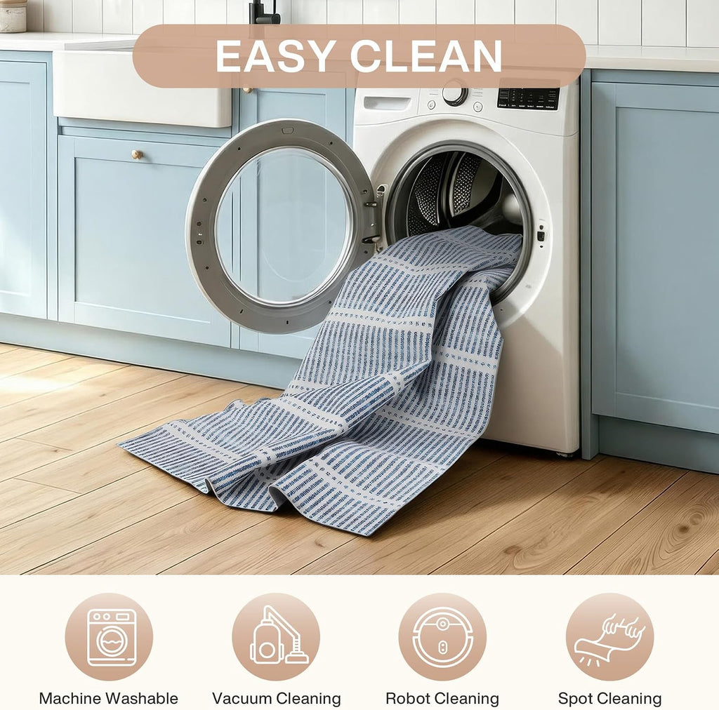 Ultra Thin Modern 3x5 Washable Area Rugs, Non-Slip Small Bedroom Kitchen Rugs, Blue Striped Farmhouse Indoor Carpet