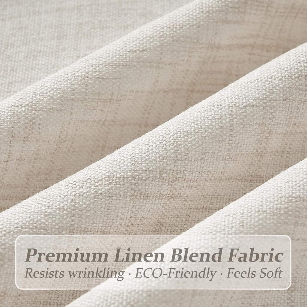 Pinch Pleated Linen 50 Inch Wide Curtains 96 Inches Long, Memory Trained Pleat Boho Semi Sheer Birch Light Filtering