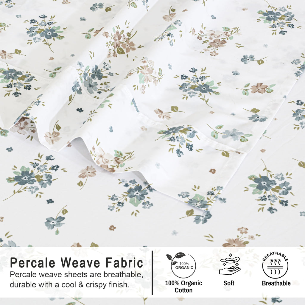 100% Organic Cotton Sheets, Percale Sheet Set, Halcyon