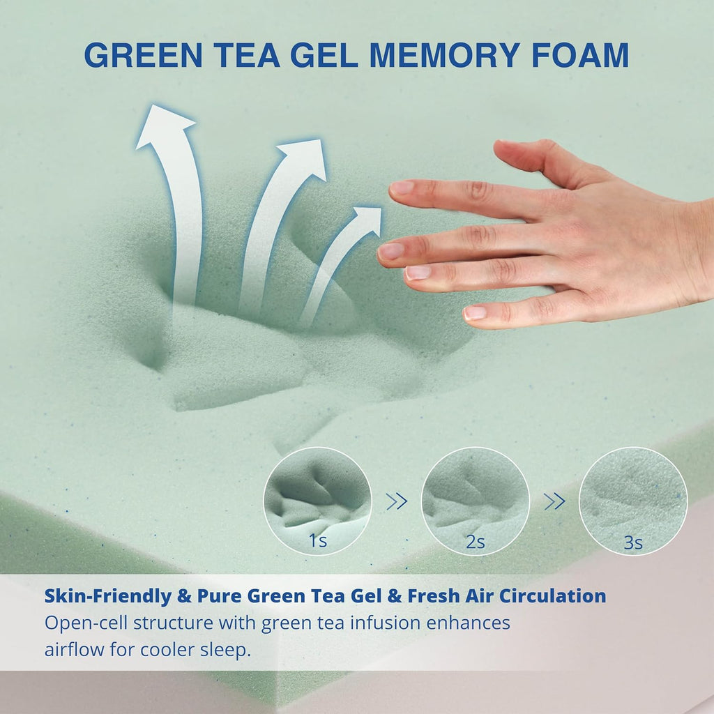 10 Inch Queen Size Mattress,Green Tea Gel Memory Foam,Medium Firm | Cool Night Sleep,Back Pain Relief,Enhanced
