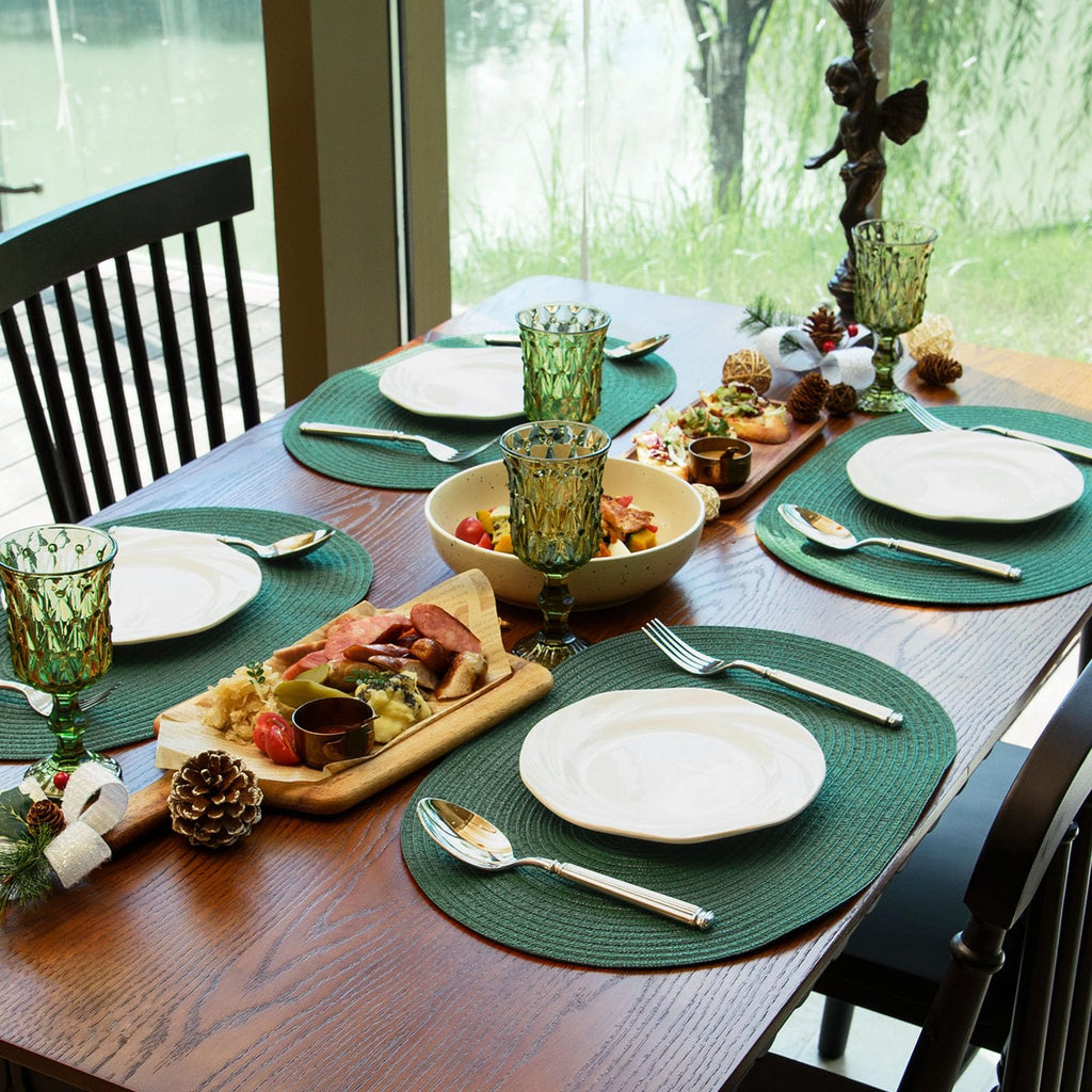 Placemats Set of 8, Woven Oval Braided Dining Table Mats(Sage Green)