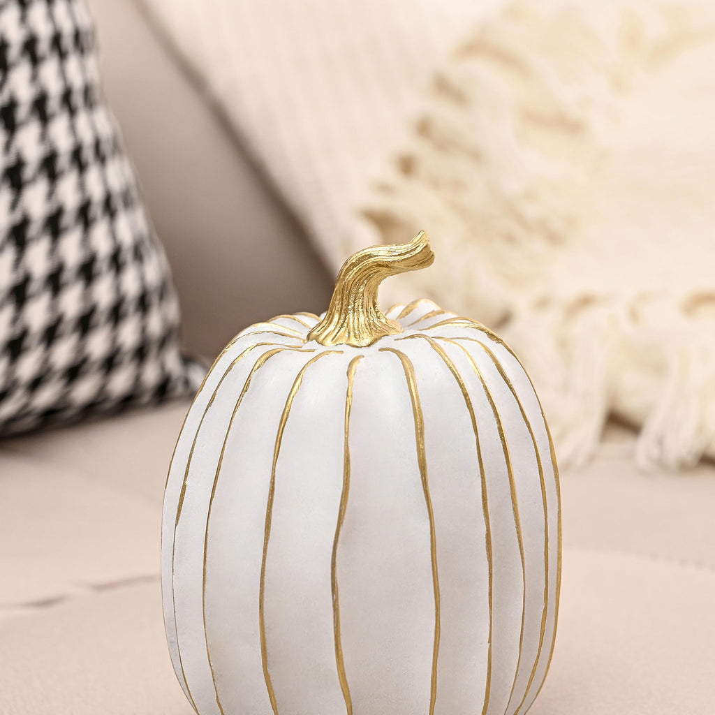 Fall Pumpkin Decor, 2Pcs Resin Thanksgiving Fake Pumpkin Figurines