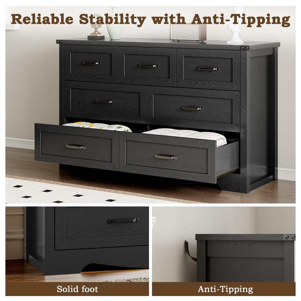 7-Drawer Dresser, Modern Wooden Chest of Drawers with Metal Handles, Anti-Tipping Design, Sturdy and Stable Storage