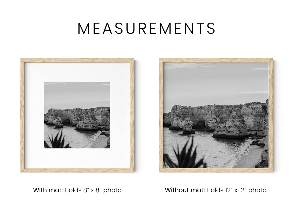 Beige Oak Wood 12x12 Picture Frame Matted to 8x8 - Modern Square Frame with Plexiglass, Lightweight Wall Frame for