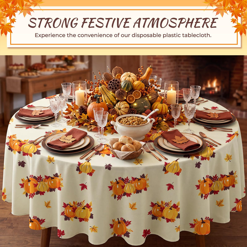 6 Pack Thanksgiving Tablecloth 84 Inch Fall Plastic Tablecloth Disposable Round Tablecloth, Thanksgiving Decorations