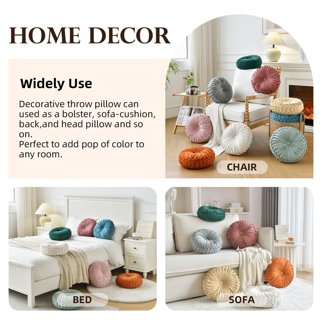 Round Throw Pillow Velvet Pleated Round Pillow Cushion