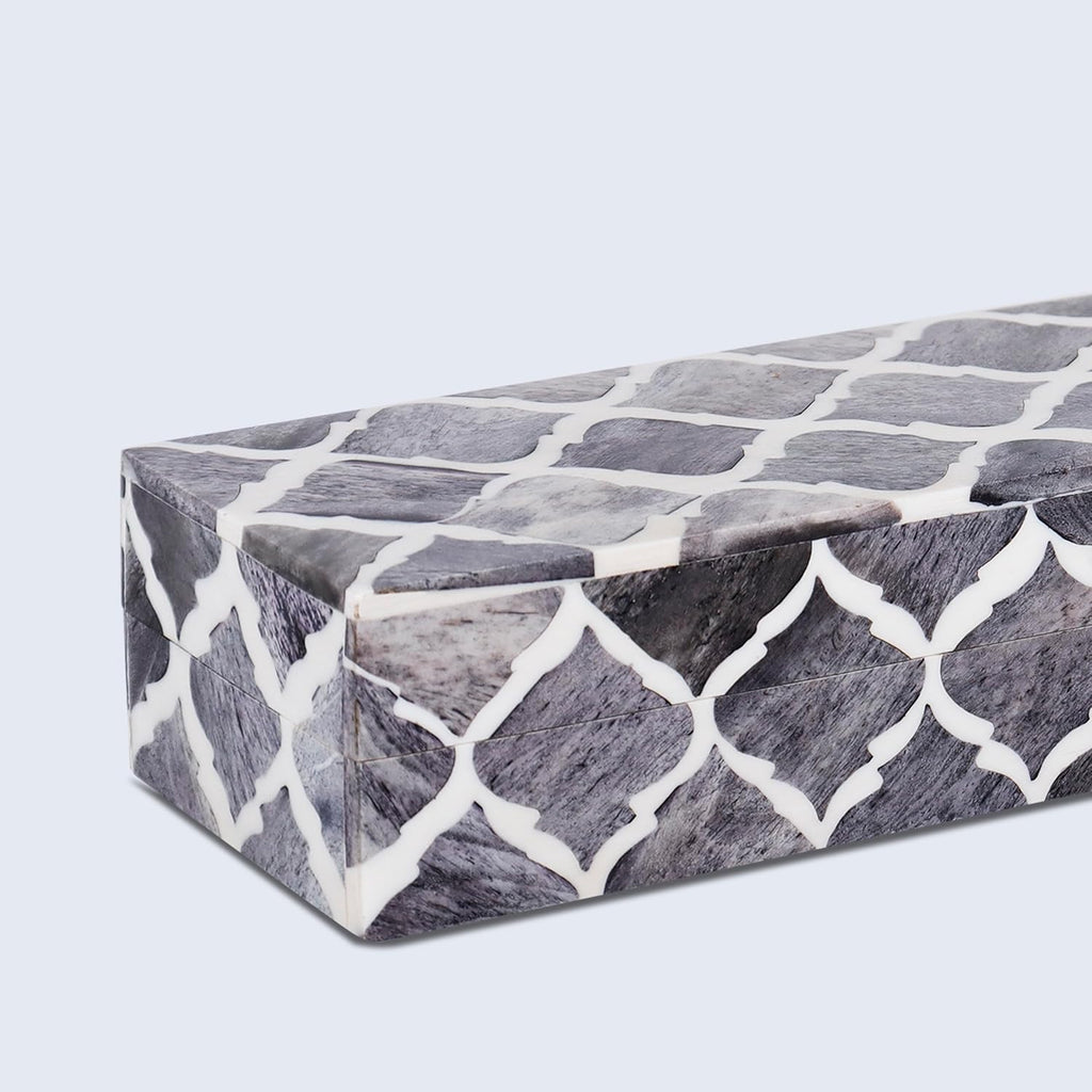 Decorative Storage Box with Lid, Moroccan Remote Control Holder Box, Slim Coffee Table Storage Organizer, Bone Inlay