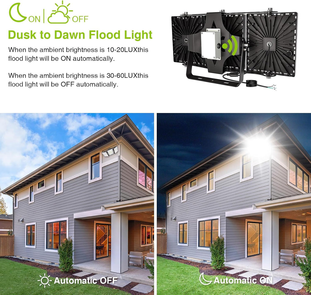 Flying Series Max - 300W 30,000LM Dusk to Dawn LED Flood Light with Photocell Sensor, 6000K Super Bright, IP66