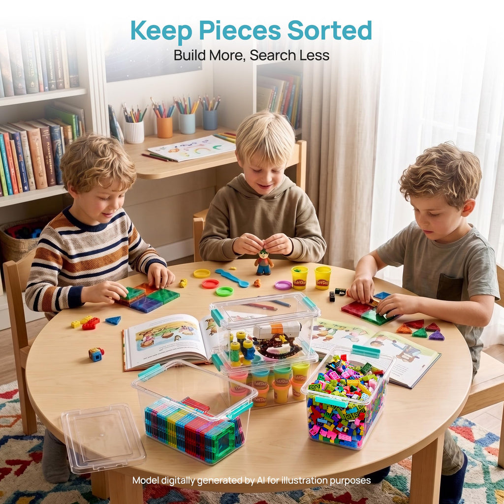 4 Pack 5 Qt Clear Storage Bins with Lids for Toy & Craft Storage