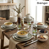 16-Piece Stoneware Dinnerware Set for 4, Glossy Cream/Green Big Dinner Plates and Bowls Sets with Reactive Glaze