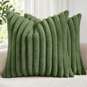 Faux Fur Decorative Euro Sham Pillow Covers 24x24 Moss Green 2 Pack